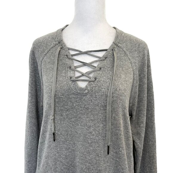prAna Hemp Blend Sweatshirt Dress Laced Neck Long Sleeve Heather Gray size Small - Picture 2 of 7